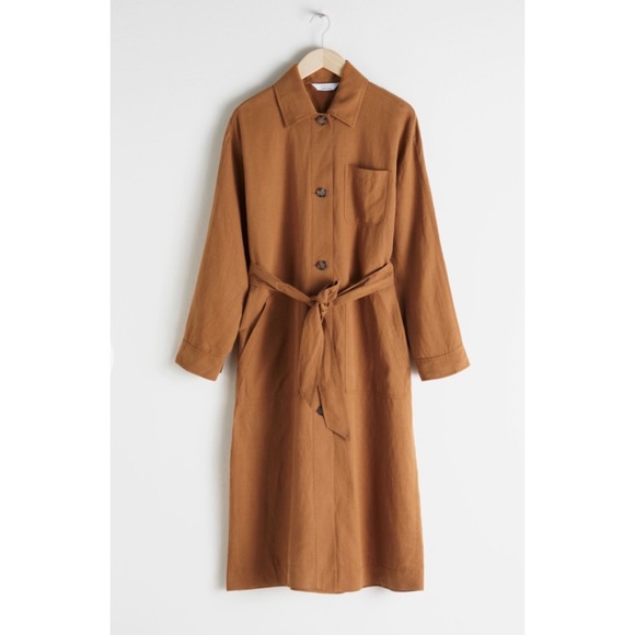 & Other Stories Linen Blend Trench Coat in Rust - Picture 4 of 9